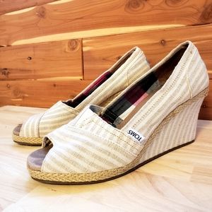 Tom's peep toe wedge canvas shoes